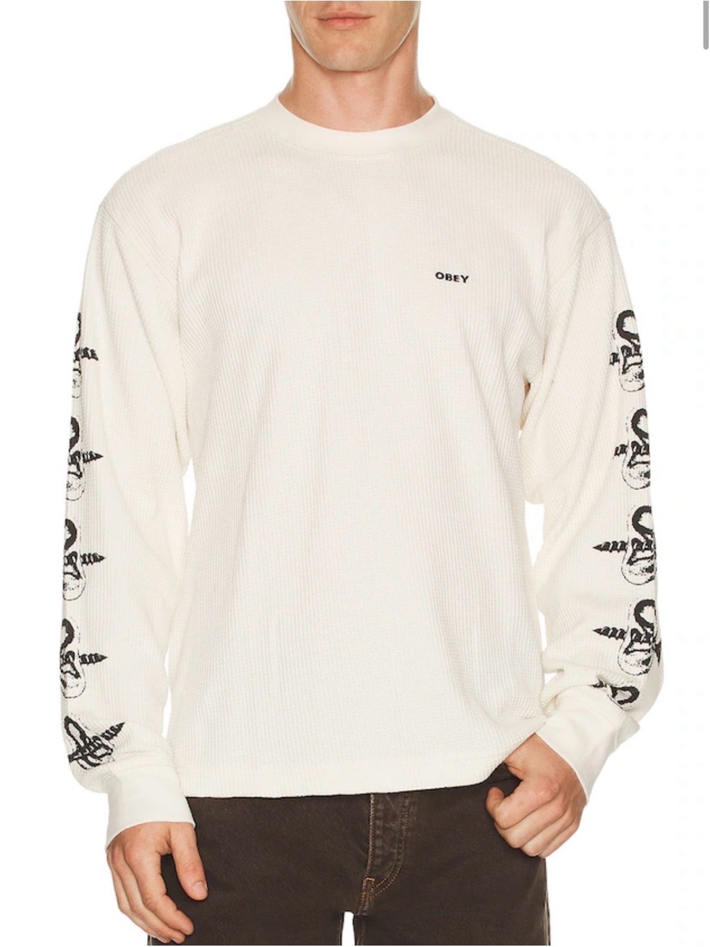 Obey Ears Graphic Men's off White Long-Sleeve Thermal Shirt